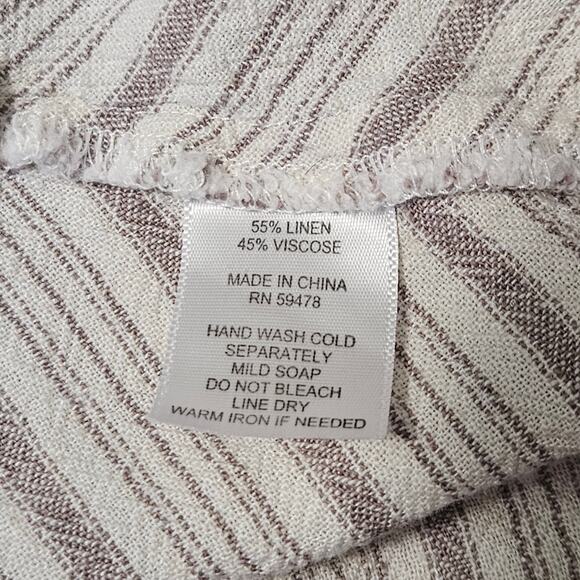 Womens Linen Maxi Dress Med Beige Neutral Sleeveless Striped Boho Resort Summer - Picture 7 of 9